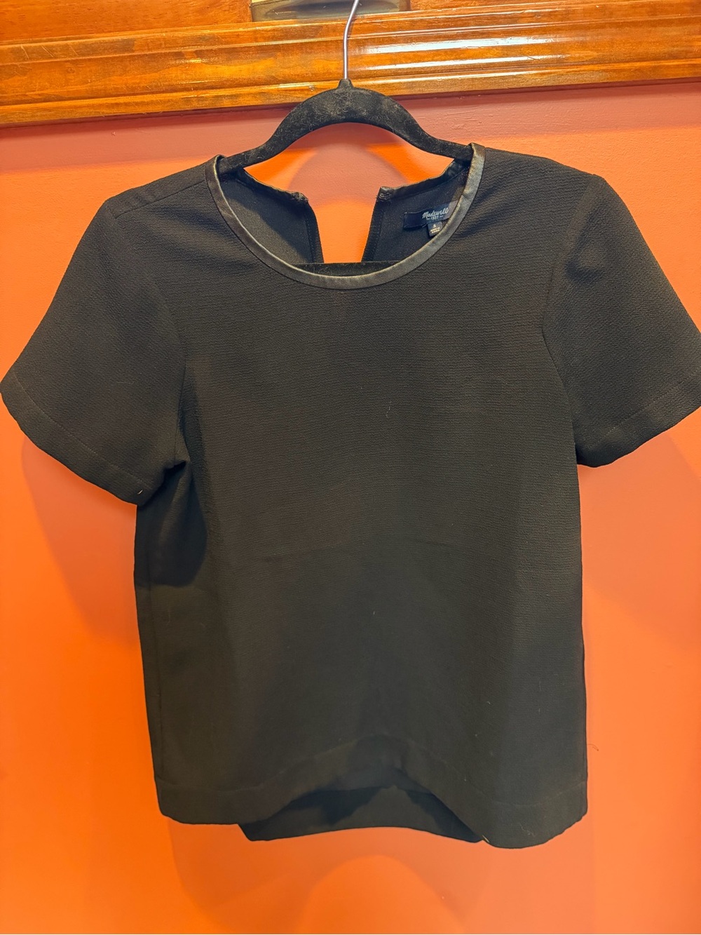 Madewell Black Short-Sleeve Top with Faux-Leather Trim